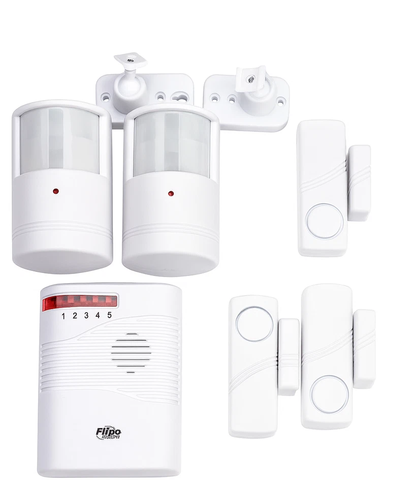 Flipo Wireless Funk-Alarm-Set – 6-teilig – Bewegungssensor & Tür-Fenster-Alarm - Bild 1 von 1