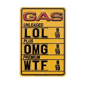 Lustige Gaspreise LOL OMG WTF Kraftstoffpreis Klappschild Garage Mann Höhle Wandkunst Dekor - Bild 1 von 4