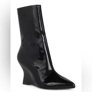 SCHWARZE WILDLEDER STUDIO LAUREN LACKLEDER KEILABSATZ STIEFELETTEN SCHWARZ GR 38 US 8 NEU MIT ETIKETT - Bild 1 von 13