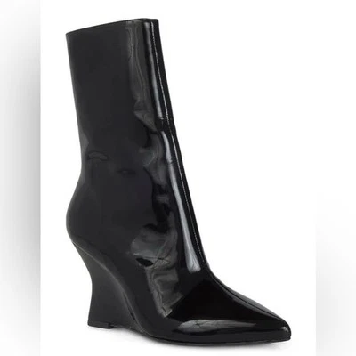 BLACK SUEDE STUDIO LAUREN PATENT LEATHER WEDGE ANKLE BOOTS BLACK SZ 38 US 8 NWT - Image 1 of 4