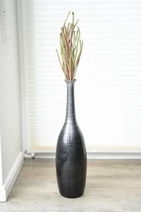 Vase Deko Bodenvase Dekoration Fiberglas "Delgada" 65x18 cm, Schwarz Silber - Bild 1 von 6