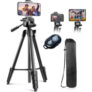 60" Tripod Stand for Phone & iPad with Bluetooth Remote & 2-in-1 Clip Holder - Picture 1 of 11