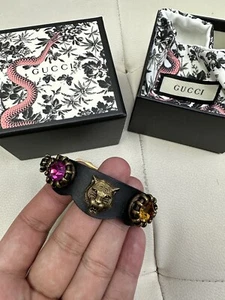 GUCCI Head Feline Wrap Leather Bracelet | 22 cm | Fits 16-18cm | 100% Auth - Picture 1 of 12