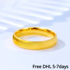 Pure 999 24K Yellow Gold Lucky 3.3mmW Rings Men Women Band US Size 4/5/6/7/8/9 - Picture 1 of 9