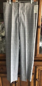 Farah Vintage? Dress Pants 36X34 Gray Multi Plaid Poly/Wool Blend L.Weight NWT - Picture 1 of 19