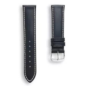 Cinturino Orologio 20mm Nero Liscio Italiano Naturale In Pelle Conciata - Punto Bianco - Foto 1 di 4