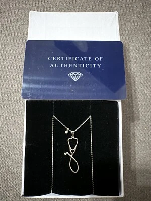 Collar Estetoscopio Oro Blanco Sólido 14K con Diamantes - Gran Descuento Foto 1 de 4