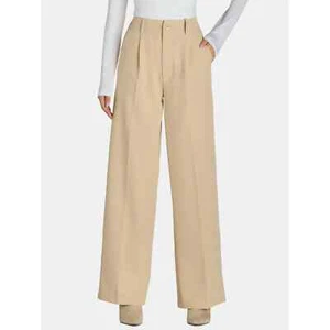Madden NYC Ankle Pants Women's S Ivory Pleated Wide Leg High Rise Polyester - Picture 1 of 5