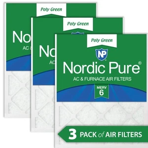 10x24x1 MERV 6 Poly Green AC Furnace Air Filter 3 Pack - Captures Dust/Pollen - Picture 1 of 7