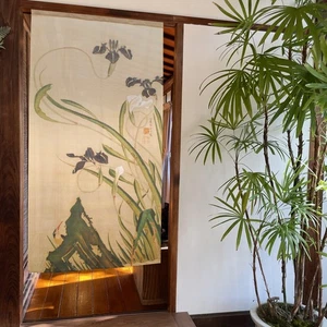 Made-to-order Japanese Noren Door Curtain Ito Jakuchu Small Birds & Iris Flower - Picture 1 of 4