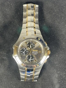 Seiko Men's Coutura Alarm/Chronograph 100M Silver & Gold Accents 7T62 - Picture 1 of 7