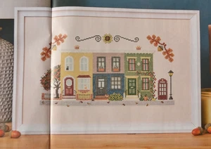 Cross Stitch Chart Only - Autumn Seasonal Street Scene Acorns & Golden Leaves - Picture 1 of 1