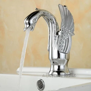 Art Bathroom Chrome Swan Shape Sink Faucet Single Handle Wash Basin Mixer Taps - Picture 1 of 3