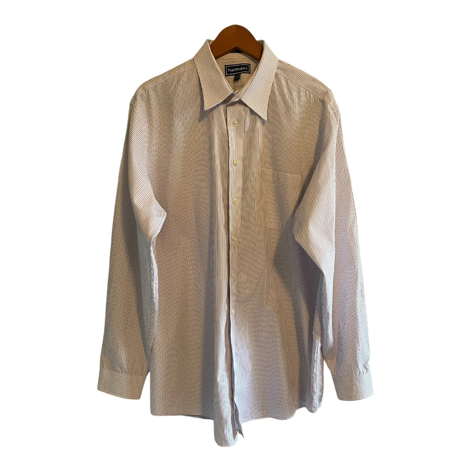 Paul Fredrick Dress Shirt Size 17.5 37 Pinstripes Finest Long Staple Cotton - Image 1 of 4