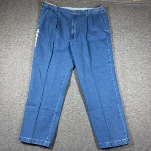 NWT Haggar Comfort Equipped Denim Trousers Pants Mens 44X32 Pleated - Picture 1 of 10