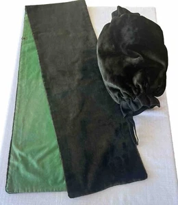 Vintage Antique Black Velvet Hand  Muff & 70” Shawl Wrap Green Satin Back - Picture 1 of 18