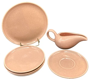 Lot of 6 Russel Wright Steubenville Coral Pink Pottery MCM Dishes Plates Creamer - Picture 1 of 2