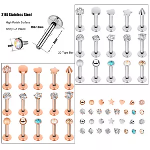 15-30 Stck. Chirurgenstahl Labret Monroe Lippenringe CZ Helix Tragus Ohrring Stecker 16 G - Bild 1 von 14