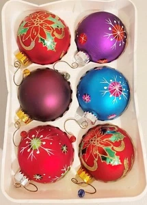 6 Piece Vintage Sparkling Creations Glass Designs Christmas Ornaments - Picture 1 of 3