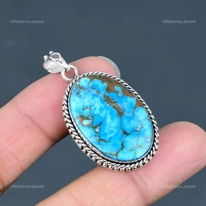 Ciondolo lunetta argento sterling turchese tibetano naturale vendita giorno donna gioielli - Foto 1 di 6
