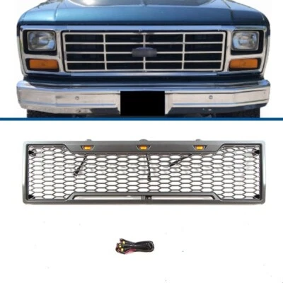 Parrilla delantera negra para Ford Bronco F150 1980-1986 parrilla superior con luz Foto 1 de 4