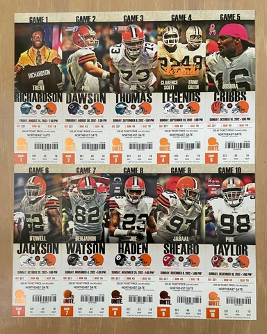 2012 NFL CLEVELAND BROWNS FOOTBALL FULL TICKET SHEET - STEELERS RAVENS EAGLES Cover