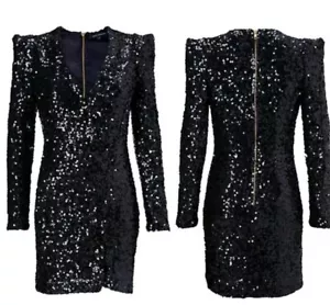 ICONIC 16 French Connection Black Samantha Sequined V-Neck Dress Size RRP £130 - Picture 1 of 8