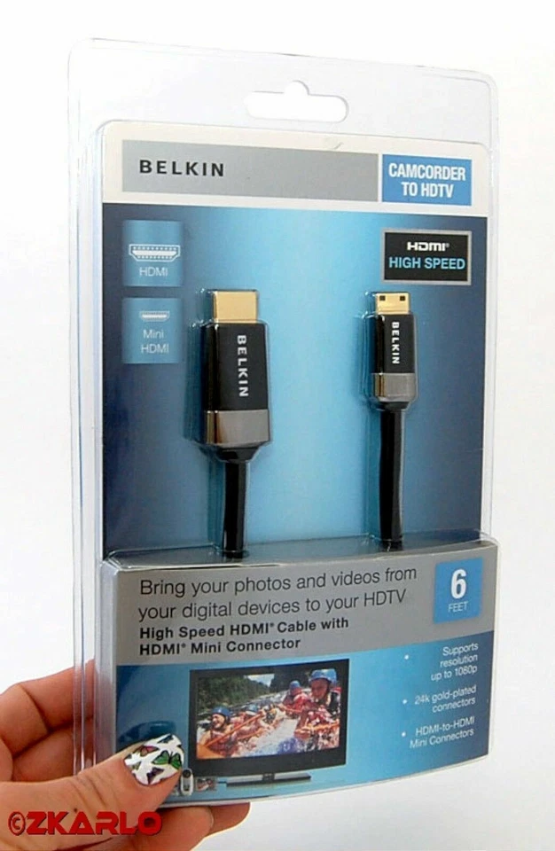 Genuine Belkin AV10055-06 Mini HDMI-to-HDMI Camcorder to HDTV TV Cord cable USA - Image 1 of 3
