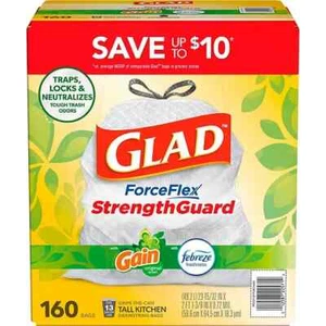 Glad ForceFlex 13-Gallon Kitchen Trash Bags, Gain Original Scent + Febreze, 160 - Picture 1 of 5