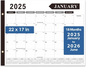 22X17 Large Desk Calendar 2025-2026, from January 2025 to June 2026 - Picture 1 of 12