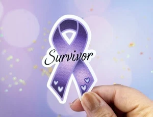 Purple Ribbon Sticker Vinyl Decal Water Bottle Laptop Phone 3 Inch - Picture 1 of 13