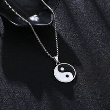 Silver Stainless Steel Black White Yin Yang Pendant Mens Women Chain Necklace UK