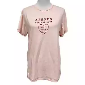 Afends Womens T Shirt Culture Club Pink Red Flocked Cotton Sz 4 (sz 8 UK) - Picture 1 of 9