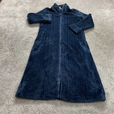 Bata larga Secret Treasures Sleep Wear para mujer pequeña azul oscuro cremallera completa de terciopelo Foto 1 de 4