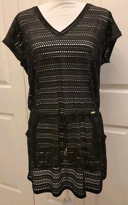 Mujer Calvin Klein Negro Playa Encubrimiento Talla S/M Ojales Bolsillos Corbatas Ropa de Vacaciones Foto 1 de 4