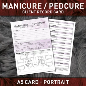 Nail Manicure Pedicure Client Record Card Consultation Treatment Salon A5 x50 - Picture 1 of 3