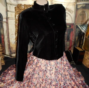 4P Black Velvet Top High Stand Up Collar Waist Length Long Sleeve Ann Taylo - Picture 1 of 6