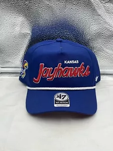 Mütze Marke Kansas Jayhawks NCAA '47 blaue Schrift Hitch Seil verstellbar Druckknopflasche - Bild 1 von 5