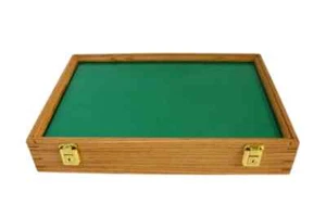 Gun Display Case Pistol 18 x 12 x 3 Revolver Knife Oak Green Wood USA Shadow Box - Picture 1 of 17