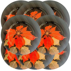 Fitz & Floyd Poinsettia Noir Salad Plates 7.25"D Set of 8 - Picture 1 of 3