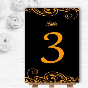 Black & Orange Swirl Deco Personalised Wedding Table Number Name Cards - Picture 1 of 1