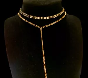 Carisma Layered Necklace Set Black Studded Choker Gold Chain Stone Pendant - Picture 1 of 9