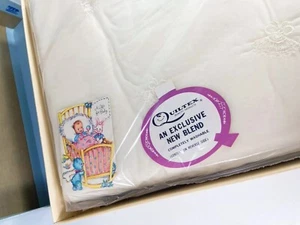 Quiltex Vintage Baby Blanket White Embroidered Fans USA ILGWU Washable Nylon New - Picture 1 of 6