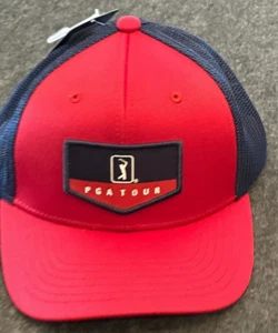  PGA Tour Red Americana Trucker Adjustable Golf Hat Cap -NWT - Picture 1 of 4