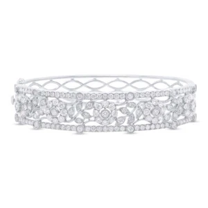 14K Weißgold Diamant Blume Armreif Damen Blumenmuster Blatt Rund Schliff 4.47 - Bild 1 von 2
