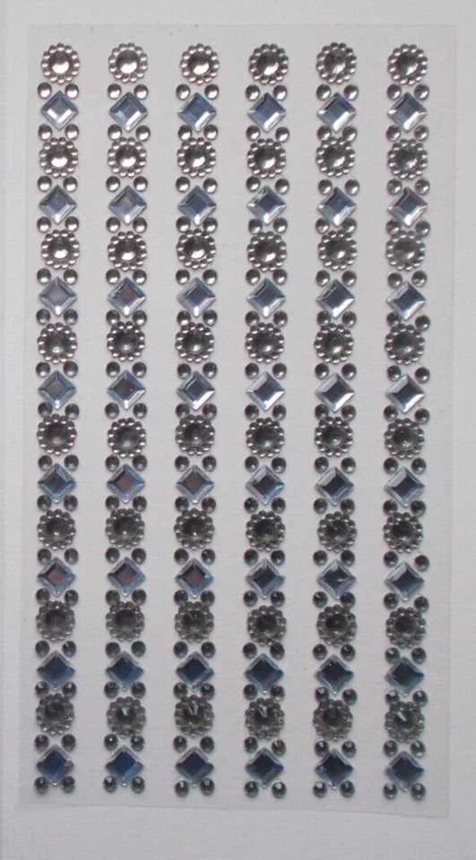6 Reihen Sticker Schmucksteine Klar/Silber Trägerfolie 8x15 cm Glitzereffekt 3D - Bild 1 von 1