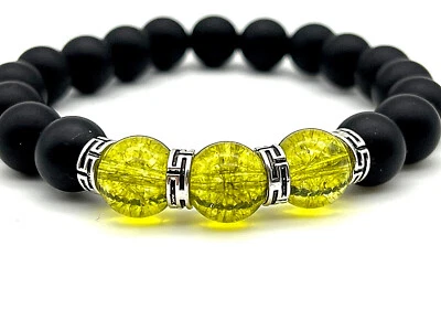 Matte Onyx, Peridot & Sterling Silver 10mm Gemstone Beaded Harmony Bracelet - Image 1 of 4