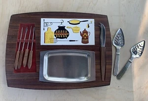 Käsebrett mit Flieseneinsatz, braun gelb schwarz, Made in Japan 70er Jahre - Bild 1 von 9