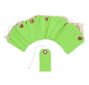 100 Green Cardstock Tags 3 1/4" x 1 5/8" Size 2 Inventory Price Tag with String - Picture 1 of 7