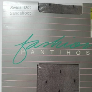 Pantyhose JC Penney Fashion💥 Swiss Dot Sandaalfot Average Off Black NOS Vintage - Picture 1 of 9